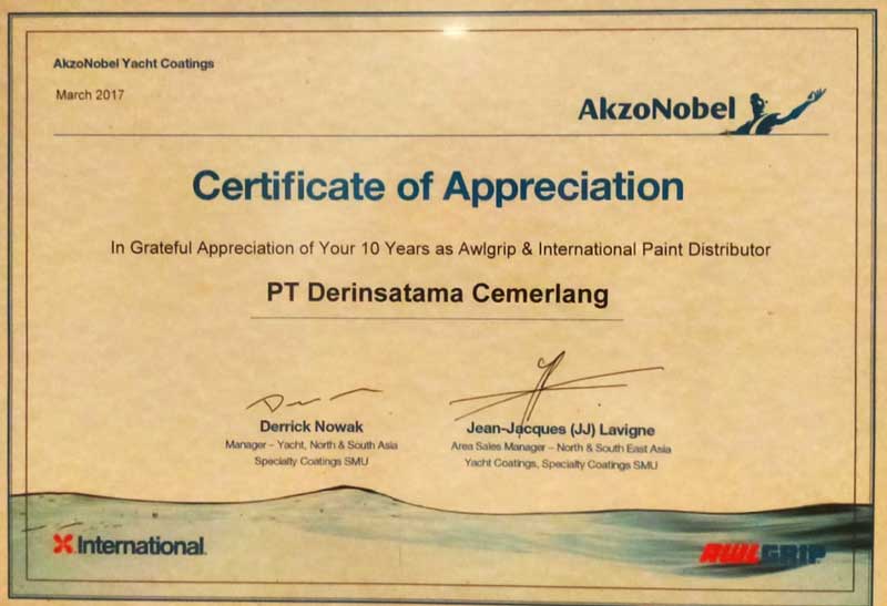 Sertifikat PT Derinsatama Cemerlang
